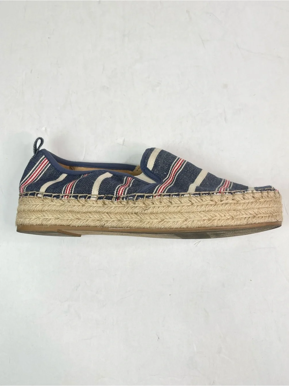 Sam Edelman Carrin Espadrille Platform Shoes Denim Striped Women 7.5 Slip On